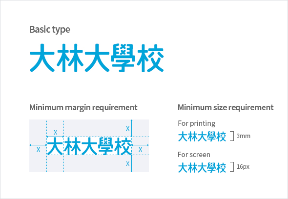 Basic type, Minimum margin requirement, Minimum size requirement For printing 3mm, For screen 16px